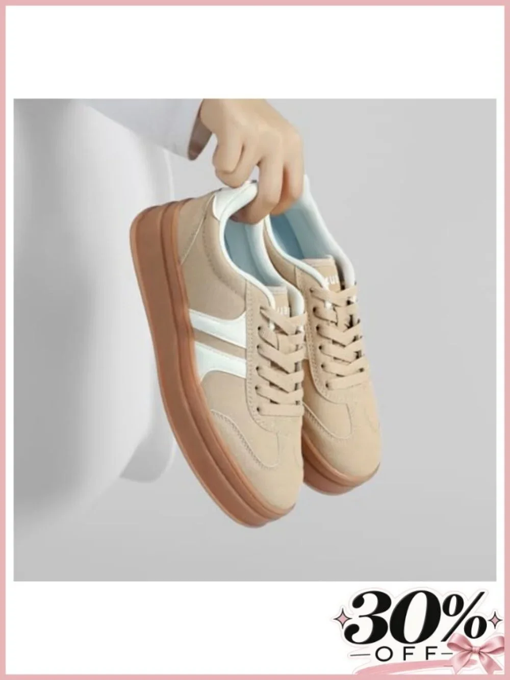 Women's Suede Leather Platform Sneakers Gum Sole Anti-Slip Lace-Up Comfort